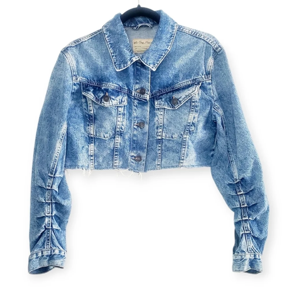 Free People Ollie Femme Denim Trucker Jacket in Aged Stone - Picture 2 of 15